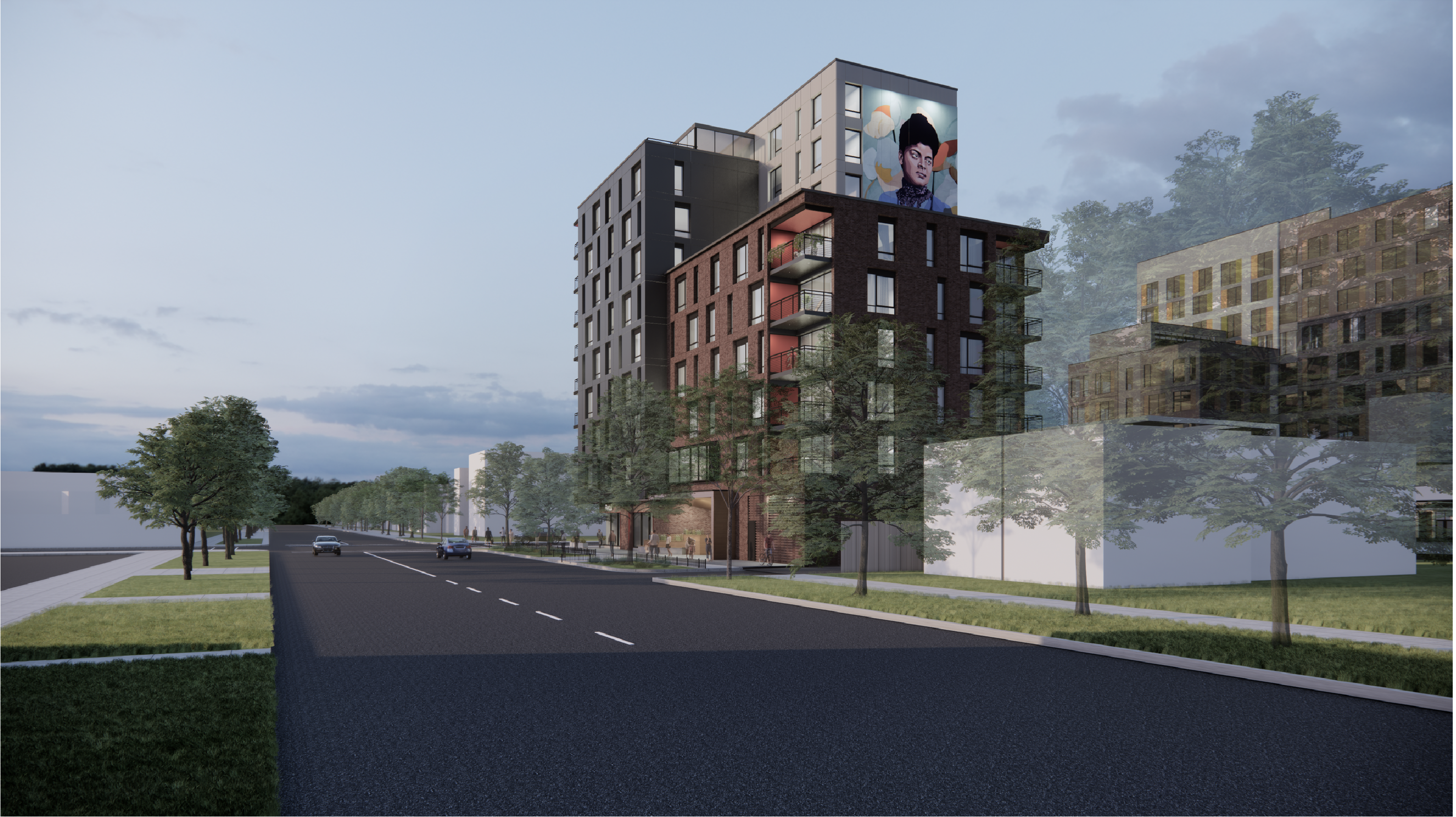 Contemporary transit-oriented multifamily apartment development in Bronzeville, Chicago South Side