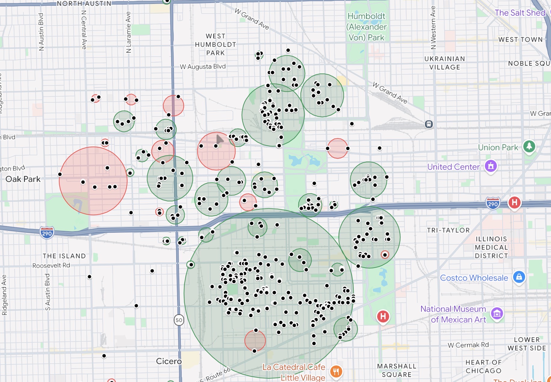 Map of Chicago’s West Side showing parcel clusters identified through geographic cluster analysis